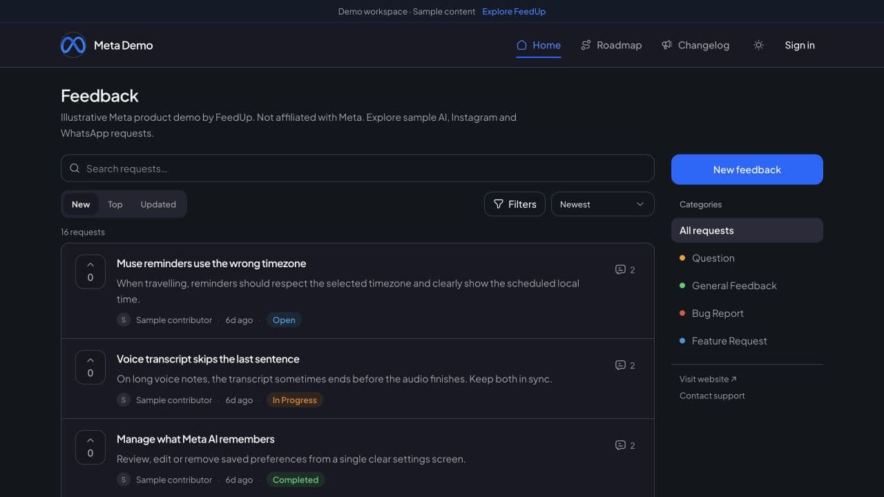 FeedUp actual product interface